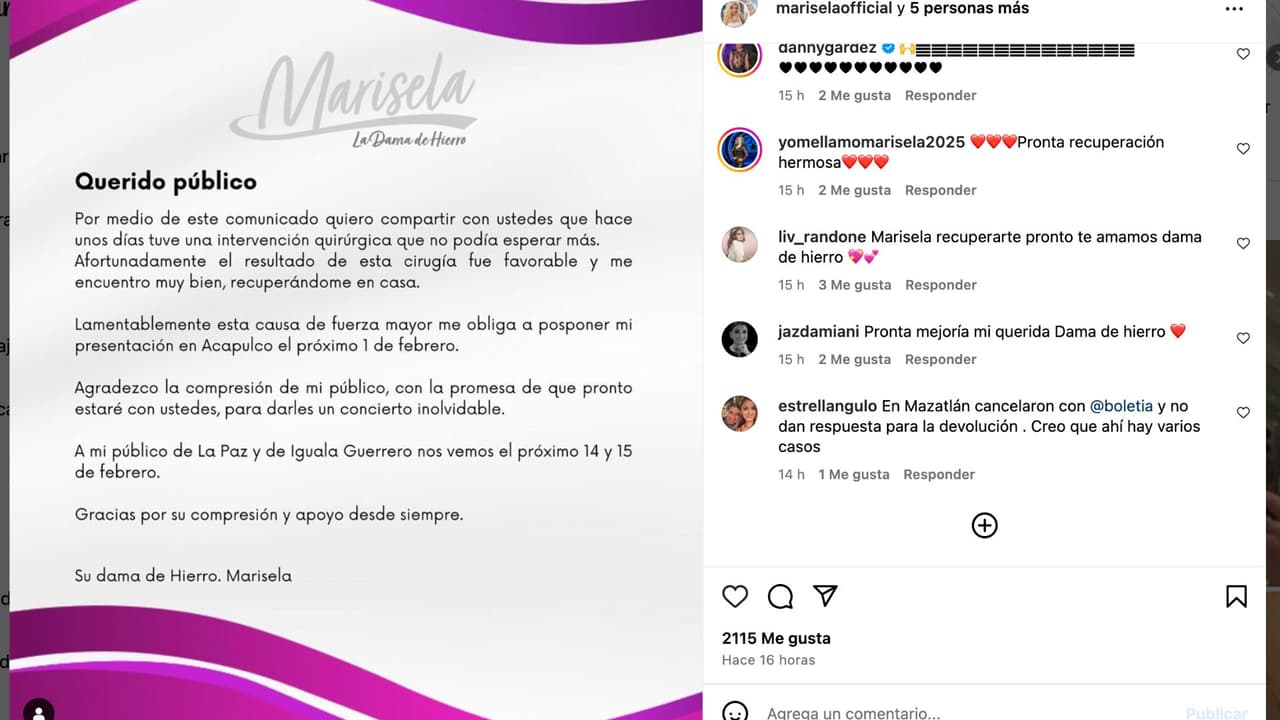 Marisela hospitalizada: comunicado.