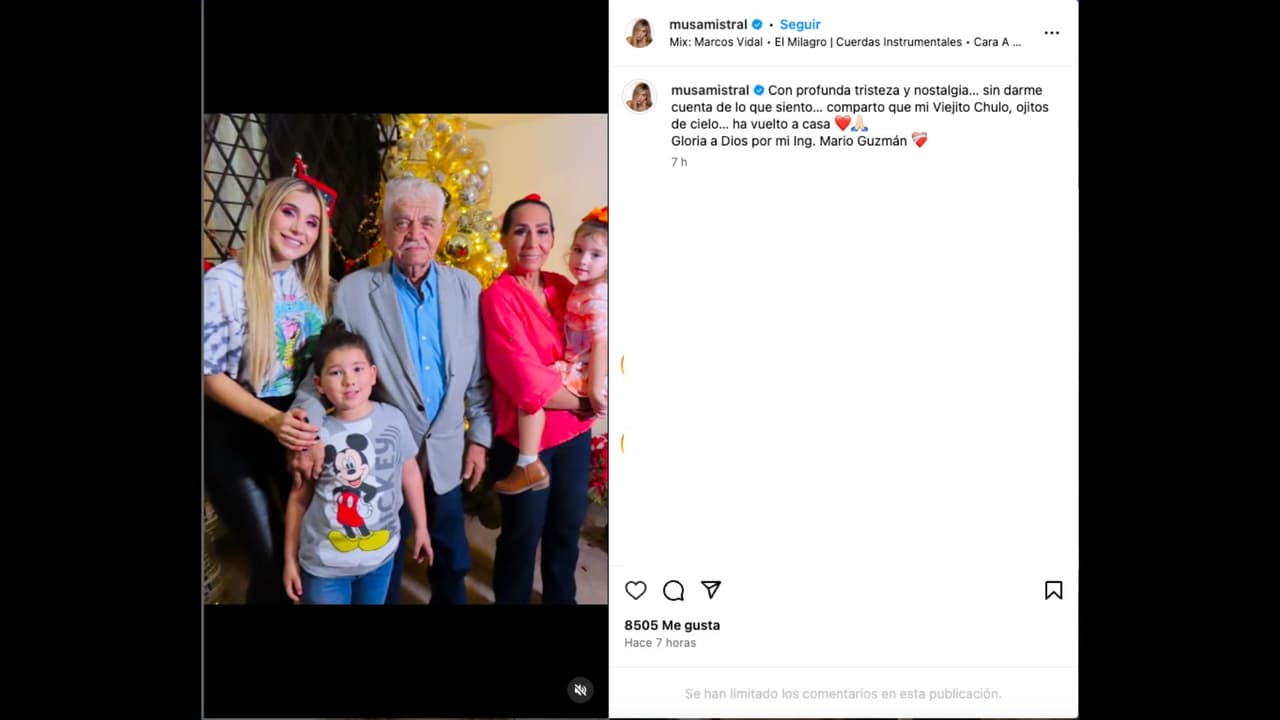 Marcela Mistral, esposa de Poncho de Nigris, lamenta la muerte de su abuelo