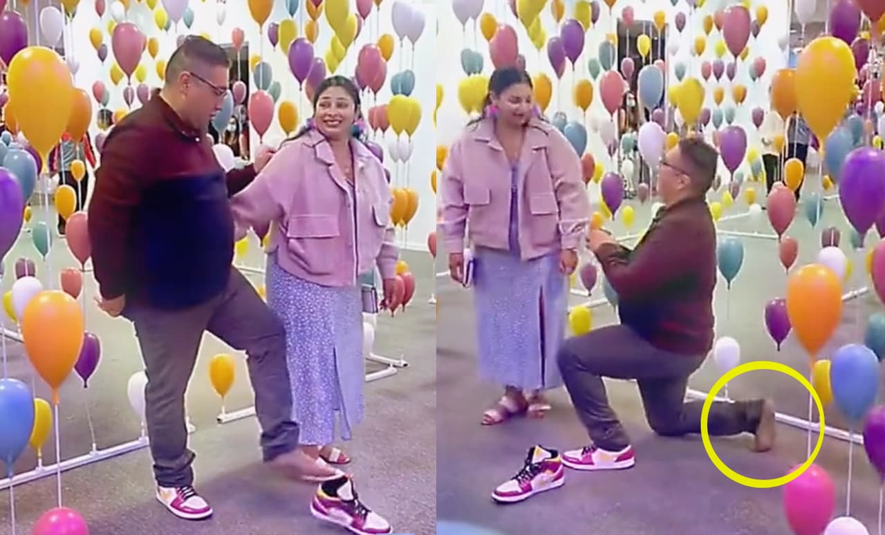 Hombre se quita los tenis para pedirle matrimonio a su novia: ¿no quería ensuciarlos?