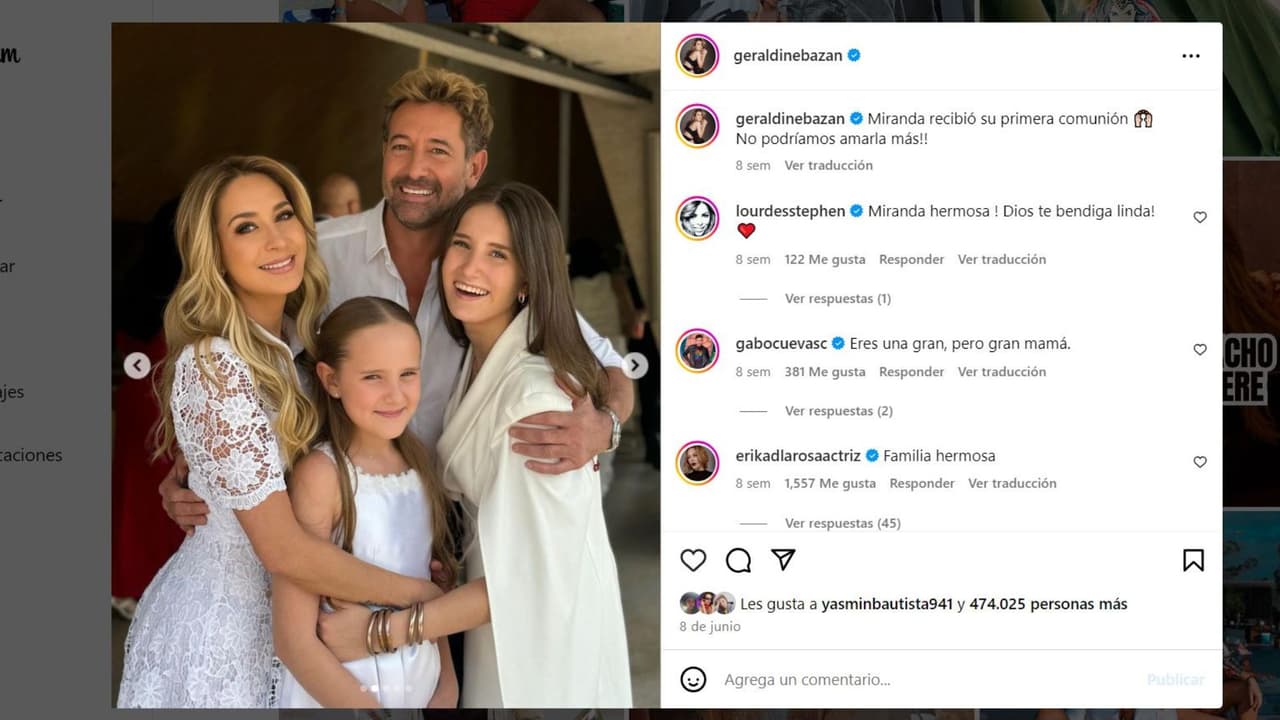 Foto de Geraldine Bazán y Gabriel Soto junto a sus hijas.