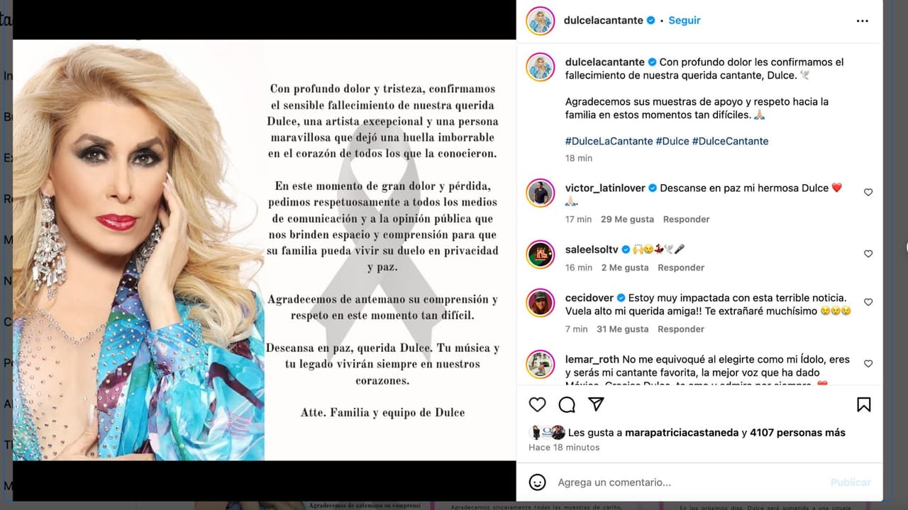 Familia de Dulce hace petición tras muerte de la cantante.