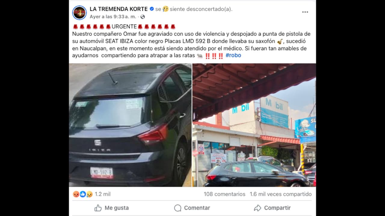 A través de Facebook, La Tremenda Korte informó sobre el asalto que sufrió uno de sus integrantes