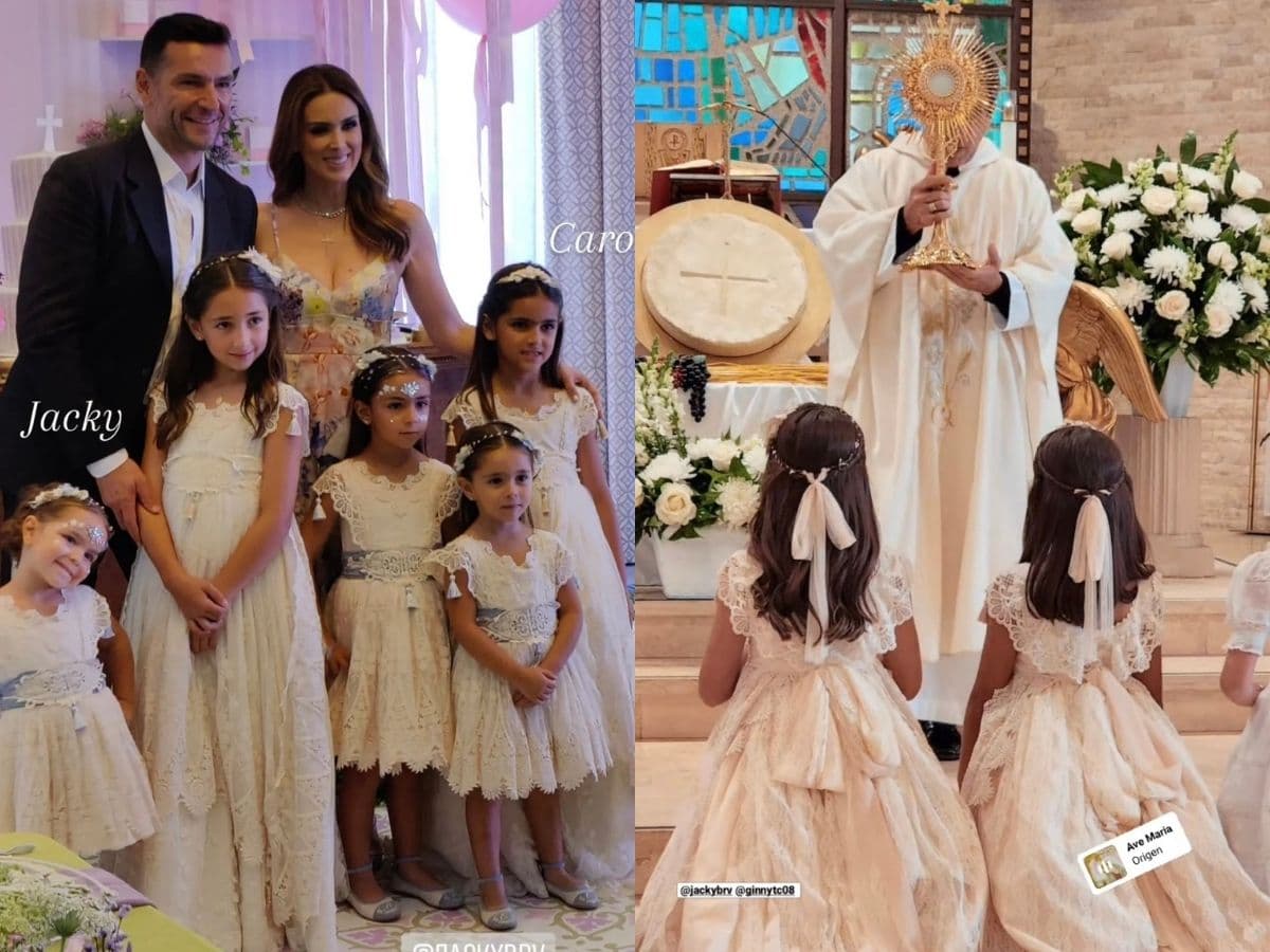 Jacky Bracamontes se luce al celebrar la primera comunión de sus hijas