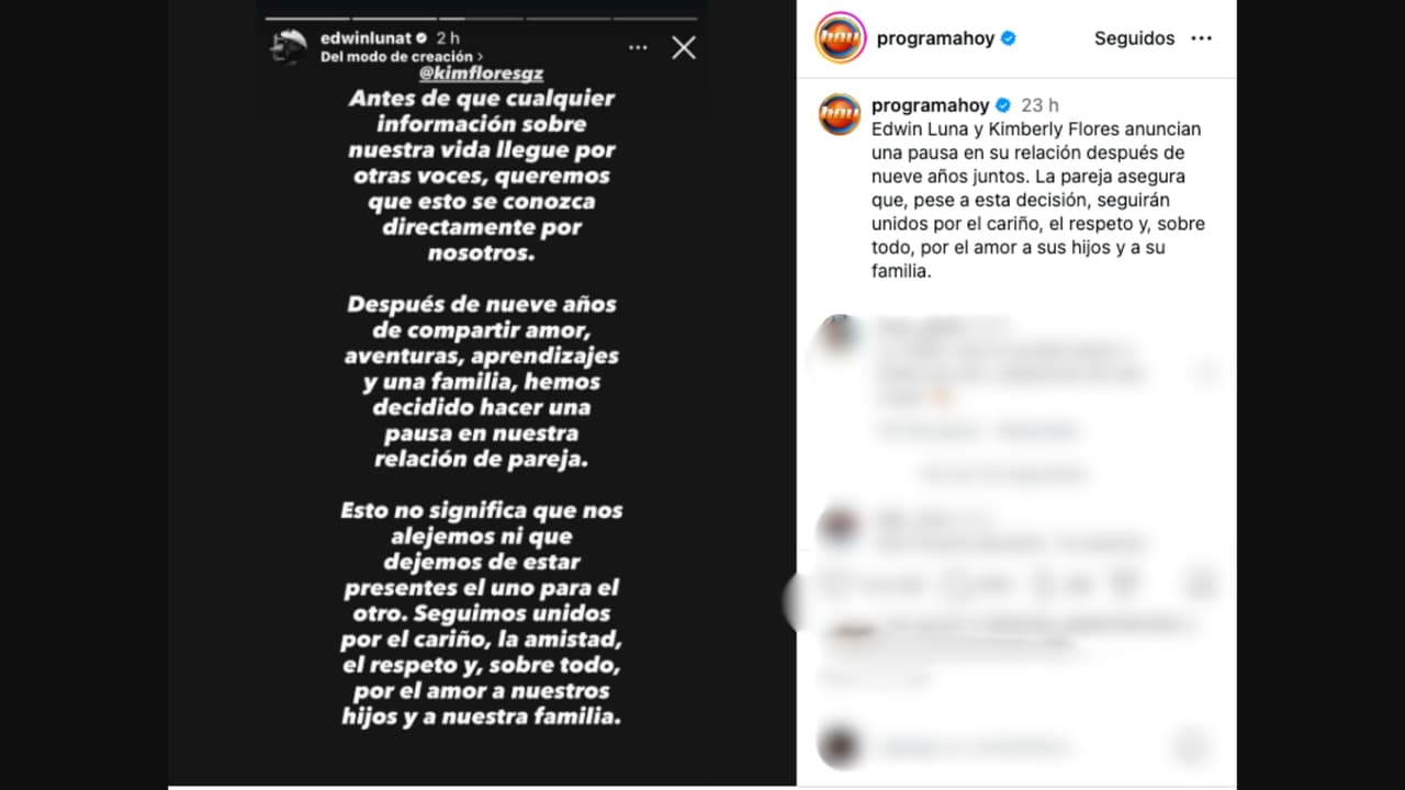 Edwin Luna y Kimberly Flores anuncian una pausa en su matrimonio tras nueve años juntos