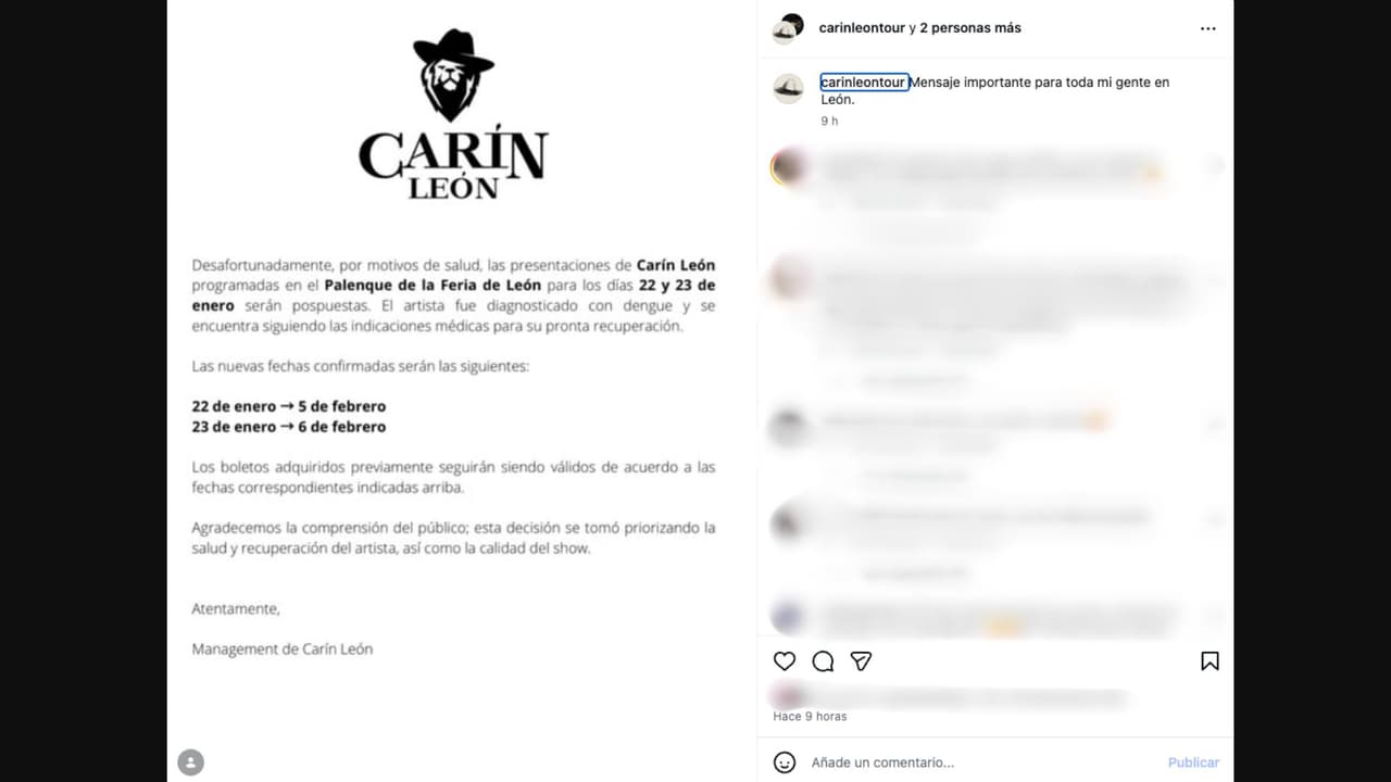 Carín León reprograma conciertos en el Palenque de la Feria de León