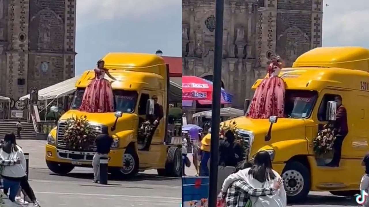 ¡Adiós limosina! Quinceañera hace gran entrada y posa en el tráiler de su papá