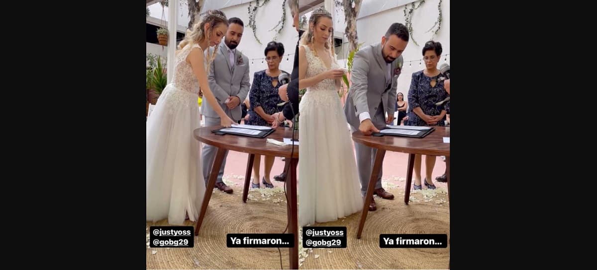 "Ya firmaron", fue la frase que colocaron en las fotografías en las que se ve a YosStop y a su pareja hacer legal su matrimonio.