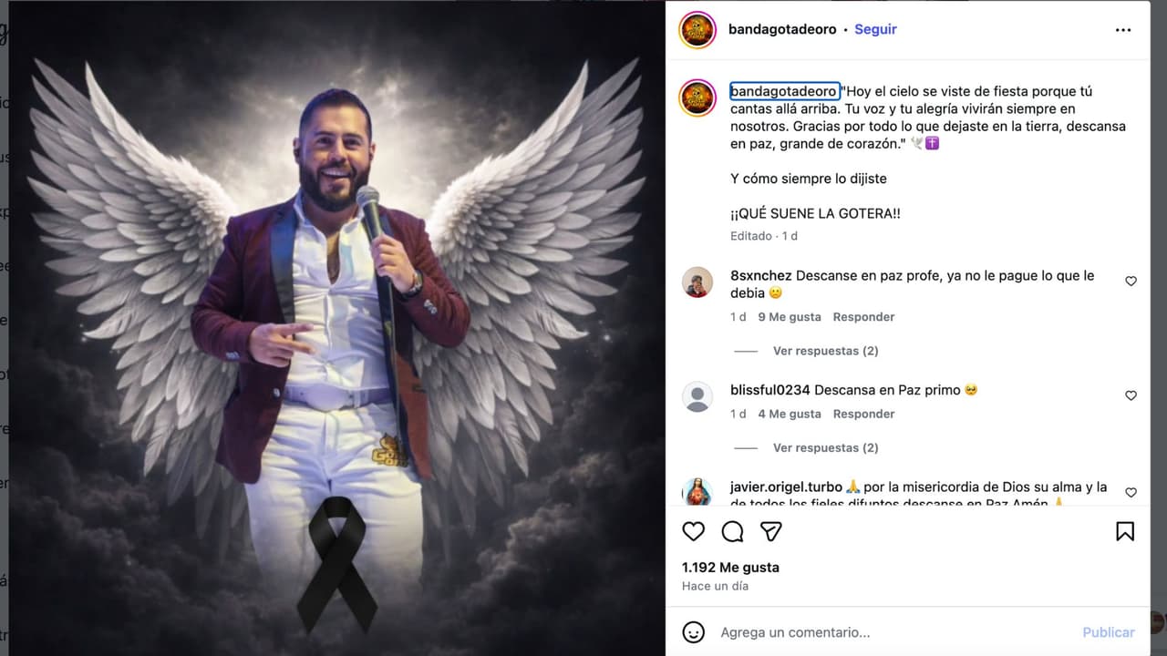 Confirman la muerte de Giovanni Vera, vocalista de 'Banda Gota de Oro'.