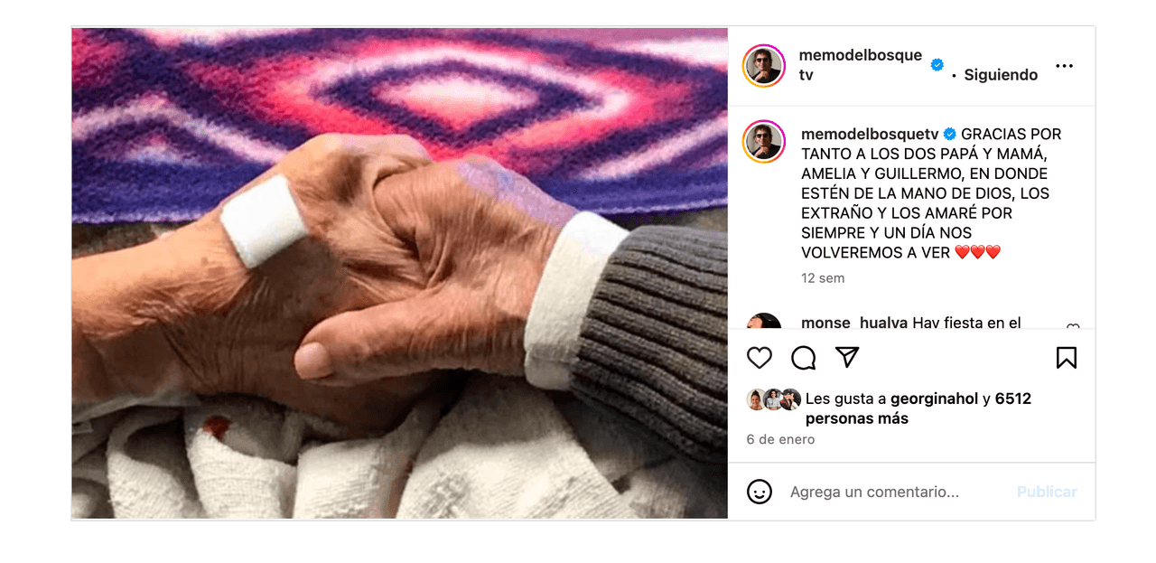 Memo del Bosque recordó a su mamá muerta antes de fallecer