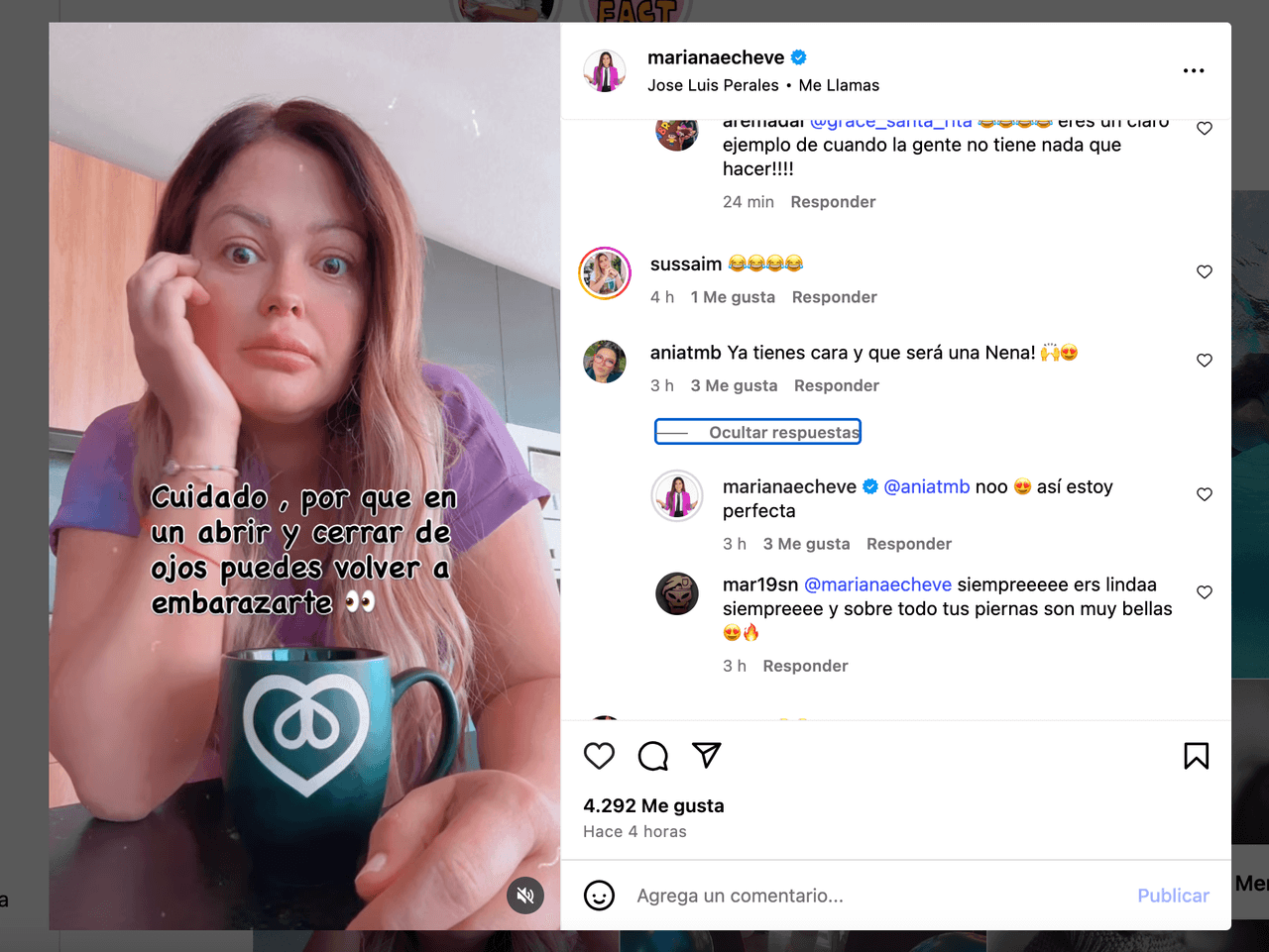 Mariana Echeverría desata sospechas de embarazo.
