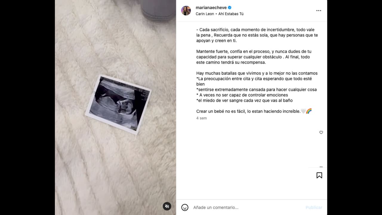 Mariana Echeverría usa los emojis de un corazón blanco y un arcoiris cuando publica cosas de su bebé en Instagram