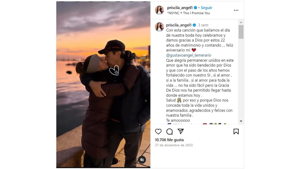 Priscila Ángel celebró por un aniversario más de bodas con Gustavo Ángel.