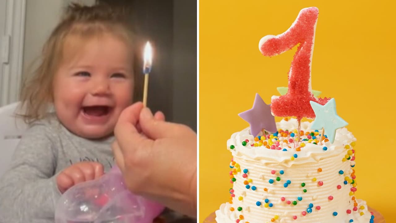 Bebé aprende a soplar para apagar la vela de su pastel de cumpleaños gracias a su abuelita