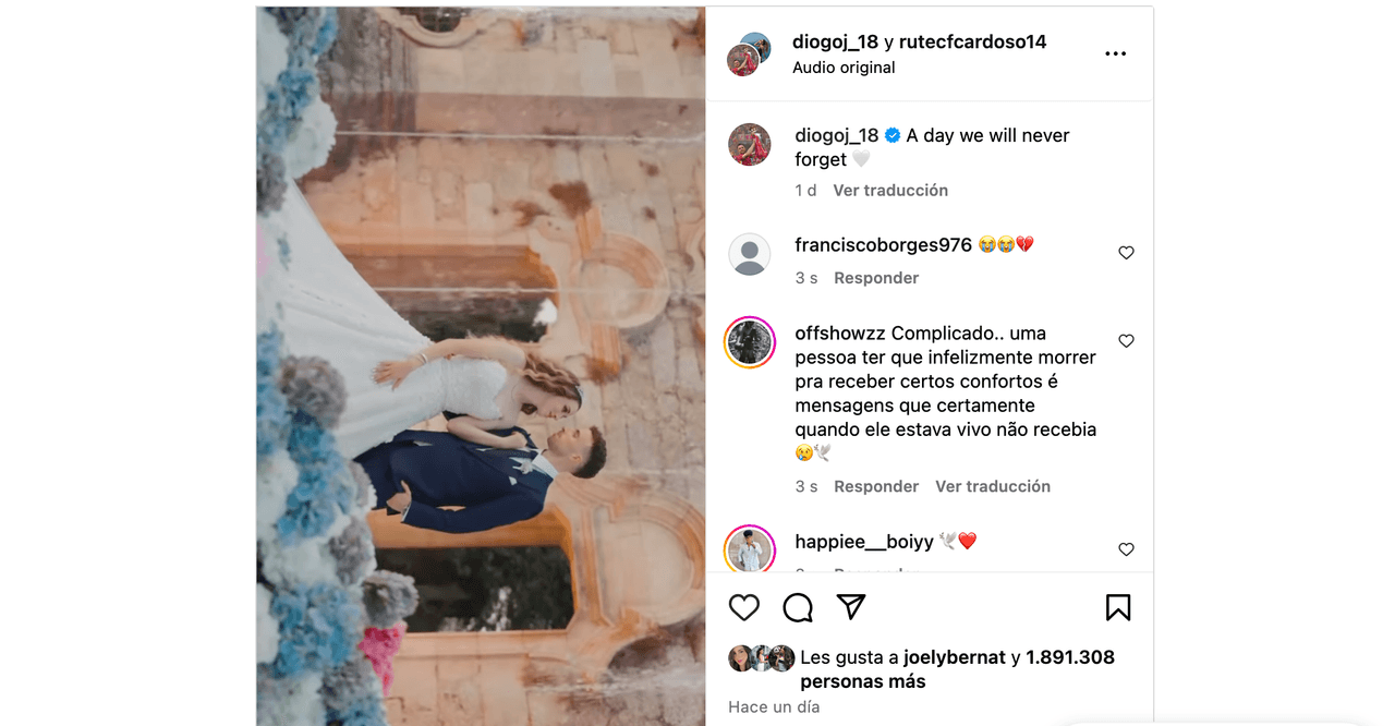 Horas antes de morir, el futbolista Diogo Jota le dedicó un devastador mensaje a su esposa tras su boda