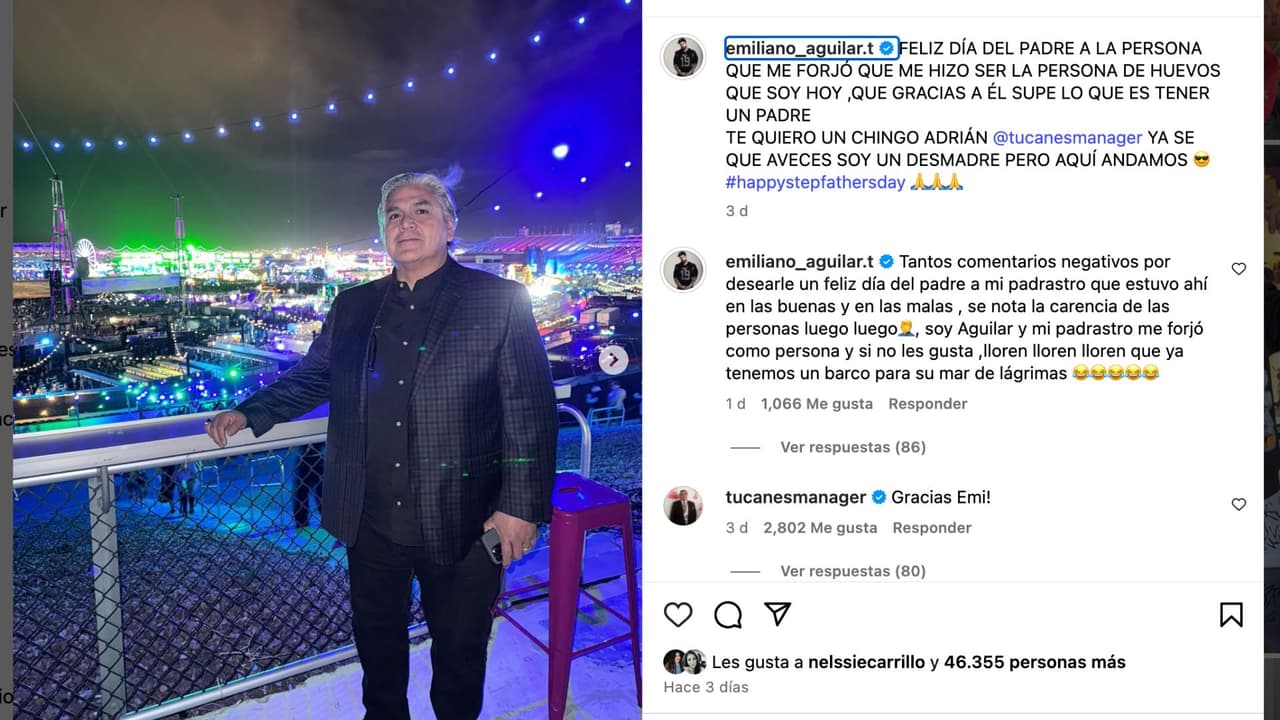 Emiliano Aguilar celebra a su padrastro y no menciona a Pepe Aguilar el Día del Padre.
