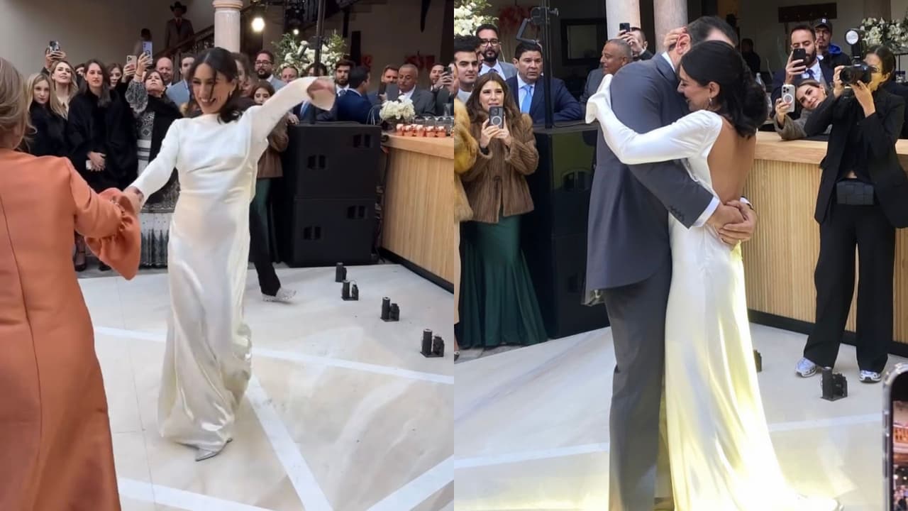 La actriz lució un tercer vestido en la recepción de su boda.