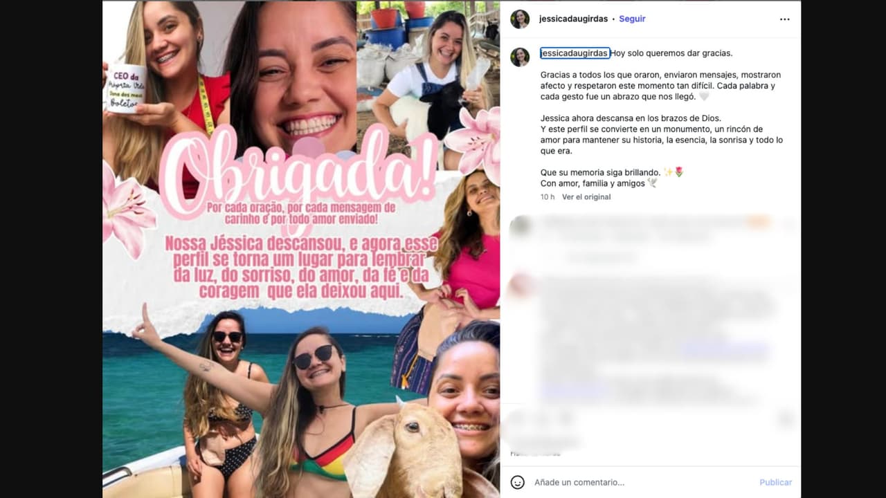 Muere influencer brasileña Jéssica Daugirdas tras padecer cáncer de colon
