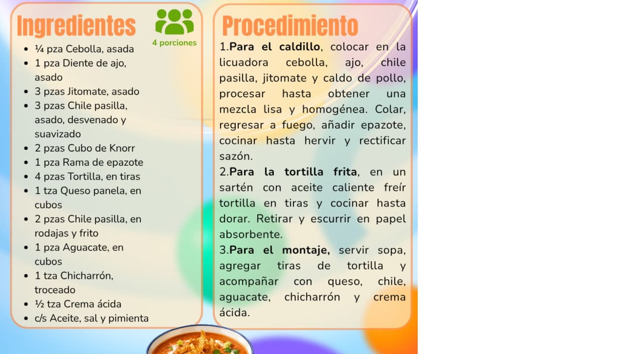 Receta sopa de tortilla.