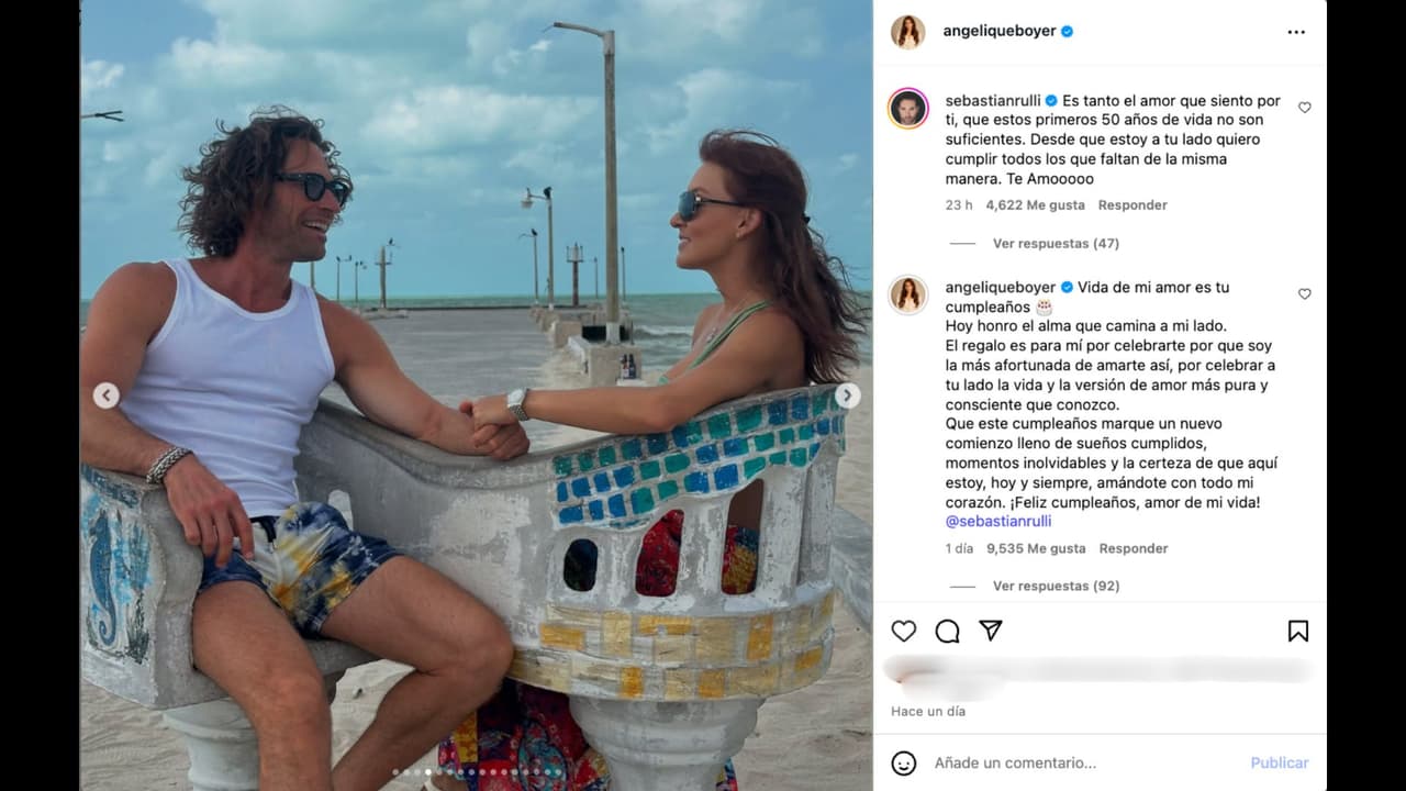 Angelique Boyer dedica emotivo mensaje a Sebastián Rulli por su cumpleaños