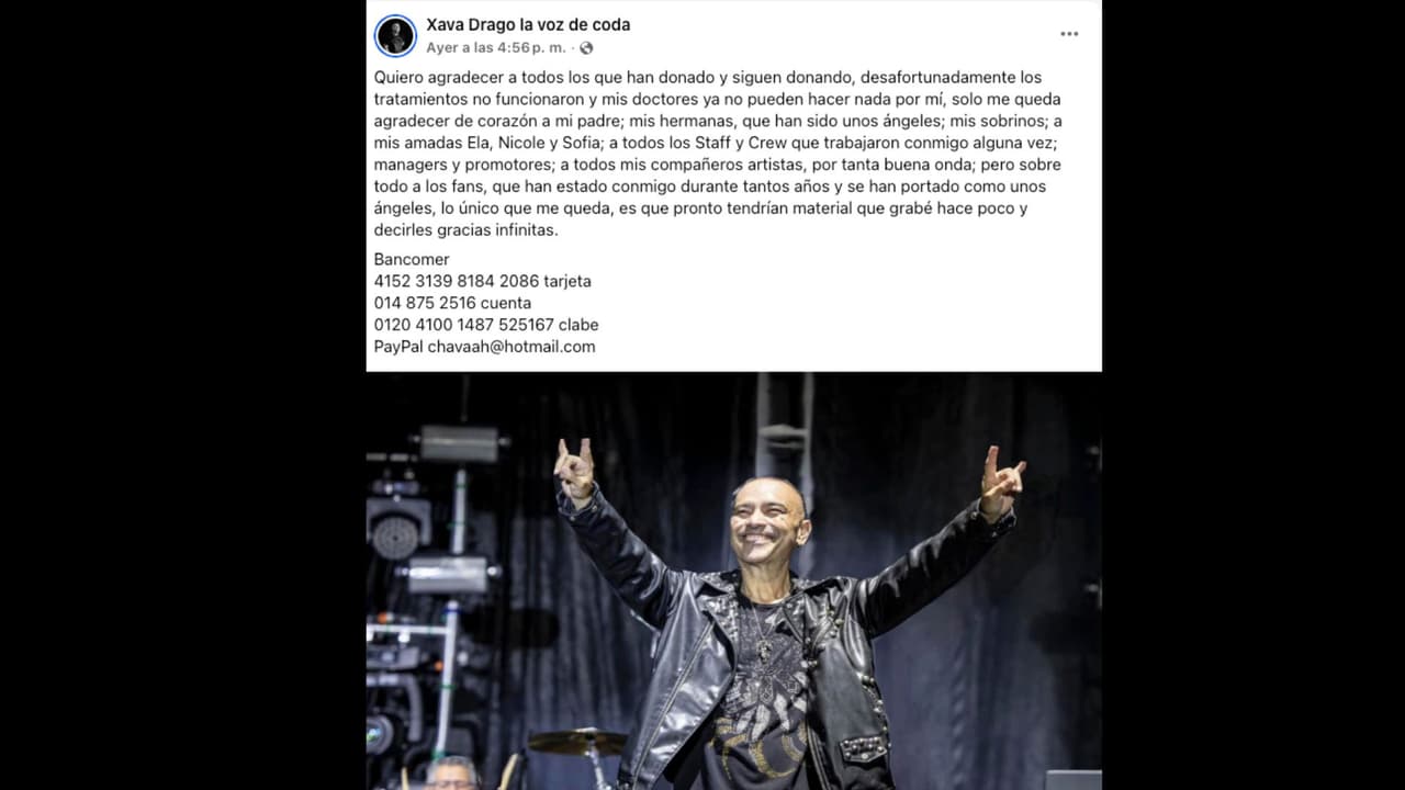 Xava Drago, vocalista de Coda, revela que los tratamiento que se sometió para erradicar el cáncer no han funcionado
