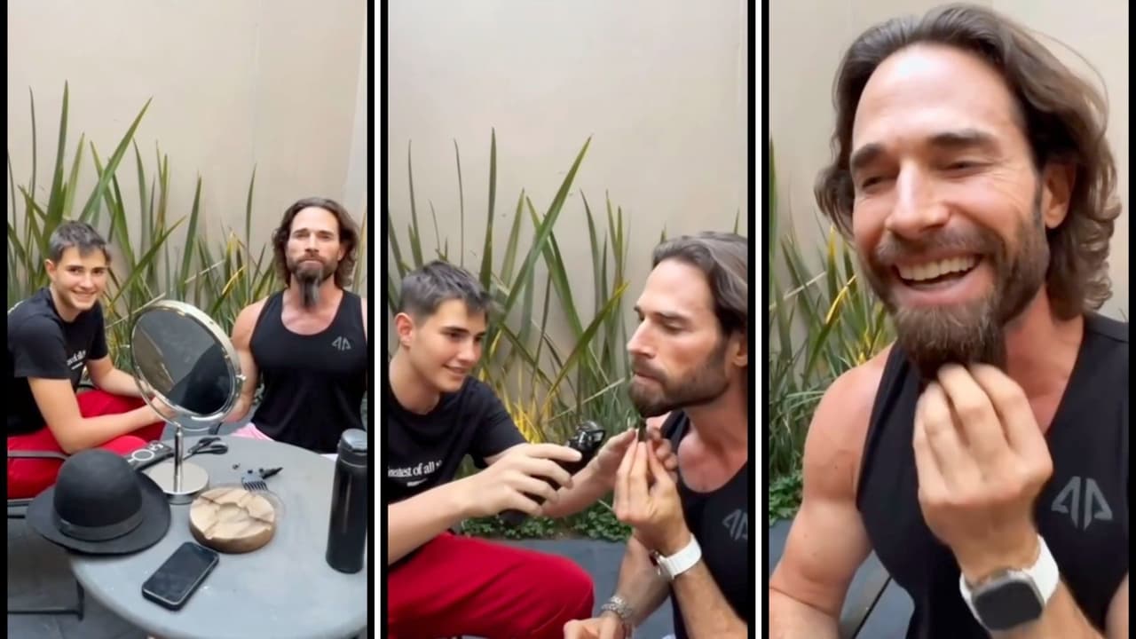Con la ayuda de su hijo Santiago, Sebastián Rulli se quitó la barba