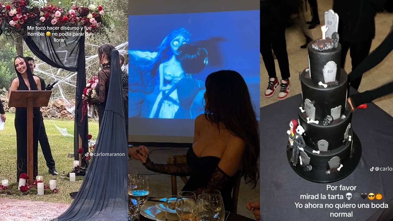 Joven se casa con temática dark y genera polémica en TikTok; para las fotos tenía un ataúd de fondo