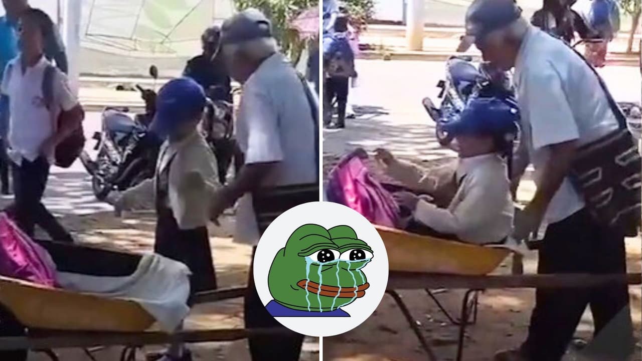 Abuelito recoge a su nieta de la escuela en una carreta y se convierte en el más amado de Internet