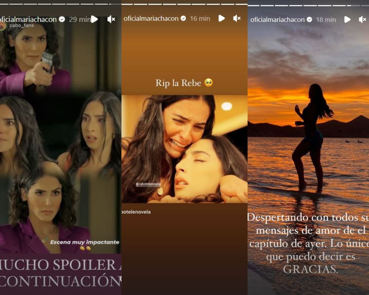 María Chacón agradece mensajes de sus fans tras muerte de 'Rebeca' en Cabo.