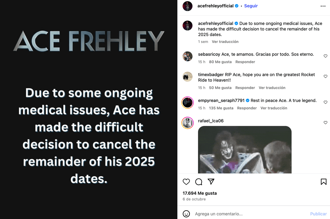 Mensaje de Ace Frehley, integrante de KISS.