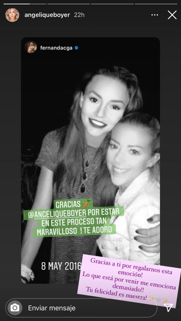 A través de redes sociales, Fernanda Castillo agradeció el apoyo de su amiga durante la dulce espera de su primer bebé.