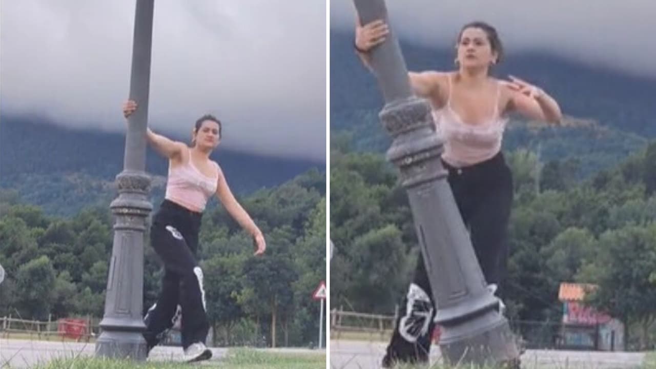 Joven intenta grabar un video aesthetic y termina derrumbando un poste de luz por accidente
