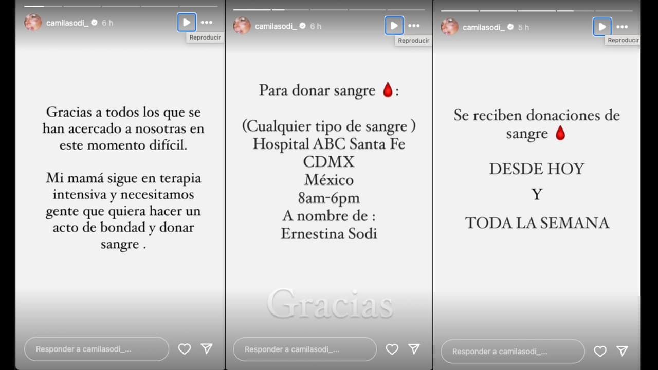 Camila Sodi pide donadores de sangre para su madre Ernestina Sodi, quien continúa en terapia intensiva