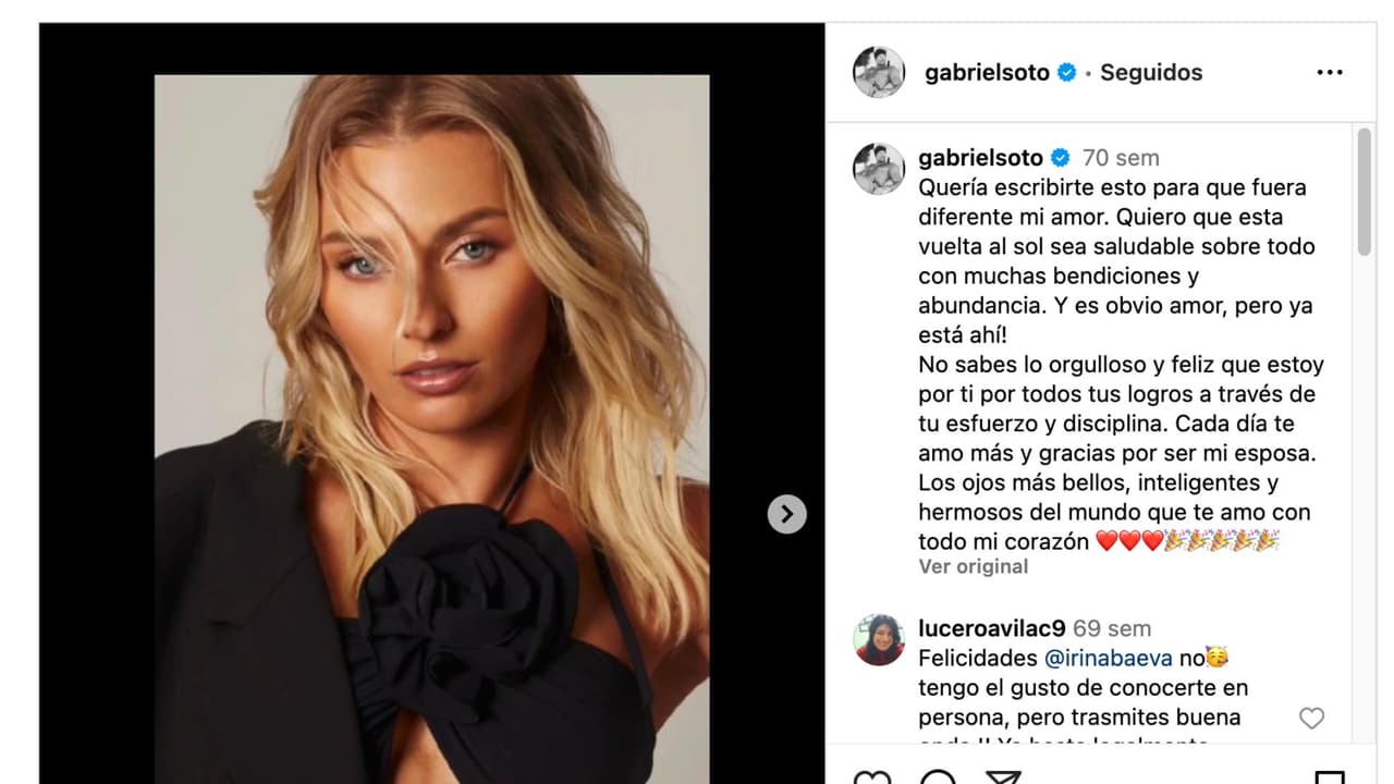 Gabriel Soto guarda foto de Irina Baeva en Instagram.