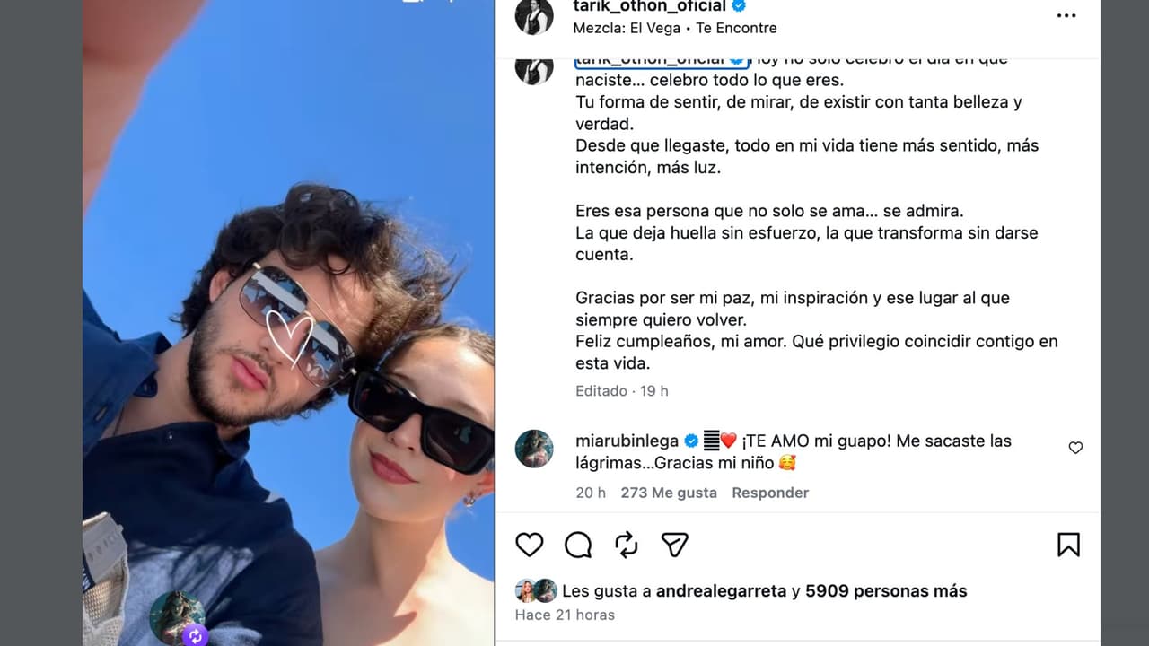 Tarik celebra el cumpleaños de Mía Rubín con romántico mensaje.