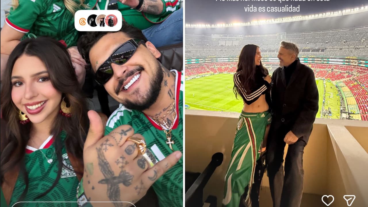 Ángela Aguilar, Nodal y Belinda en el partido de México vs Ecuador.