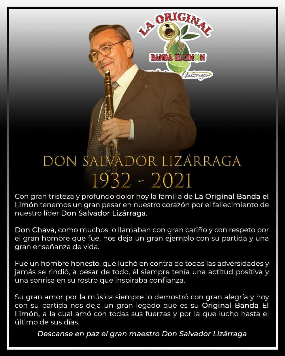 Muere Salvador Lizárraga, fundador de La Original Banda el Limón