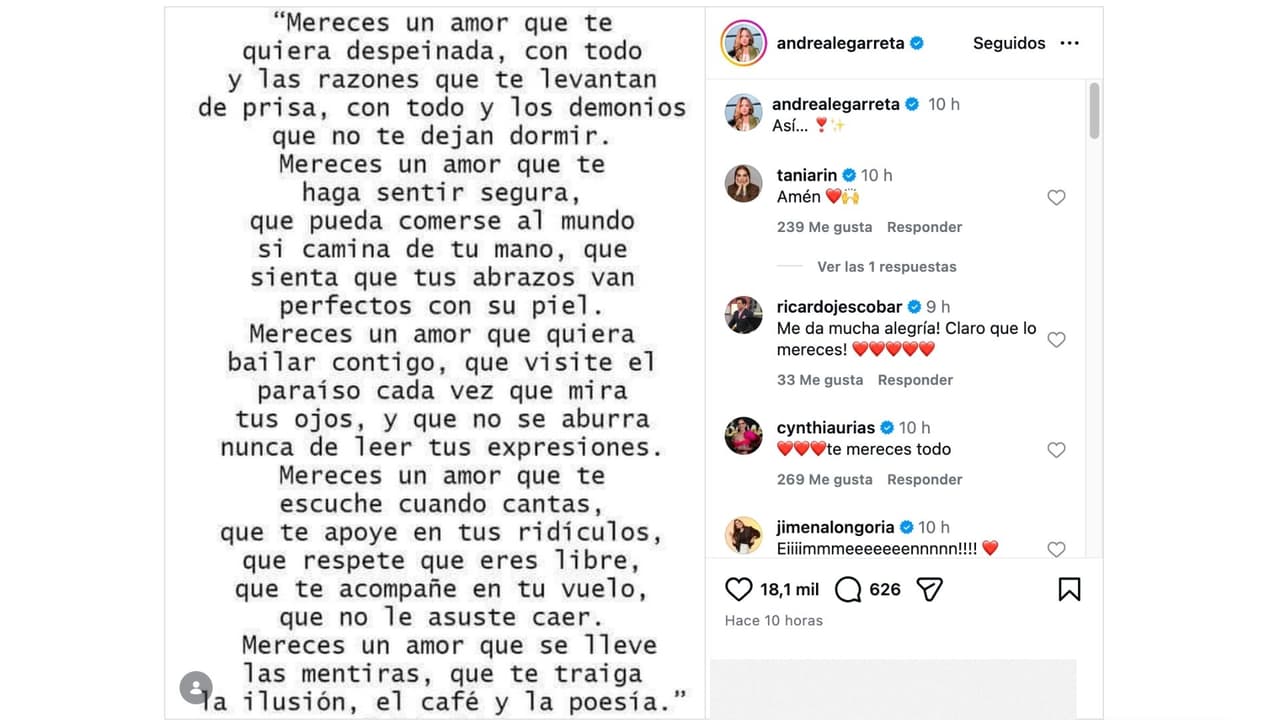 Mensaje de Andrea Legarreta.
