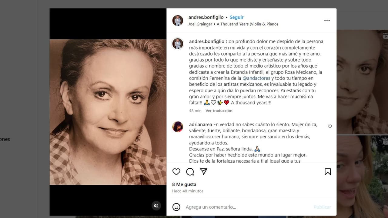 Hijo de María Eugenia Ríos, actriz de Rubí, la despide con "el corazón destrozado".