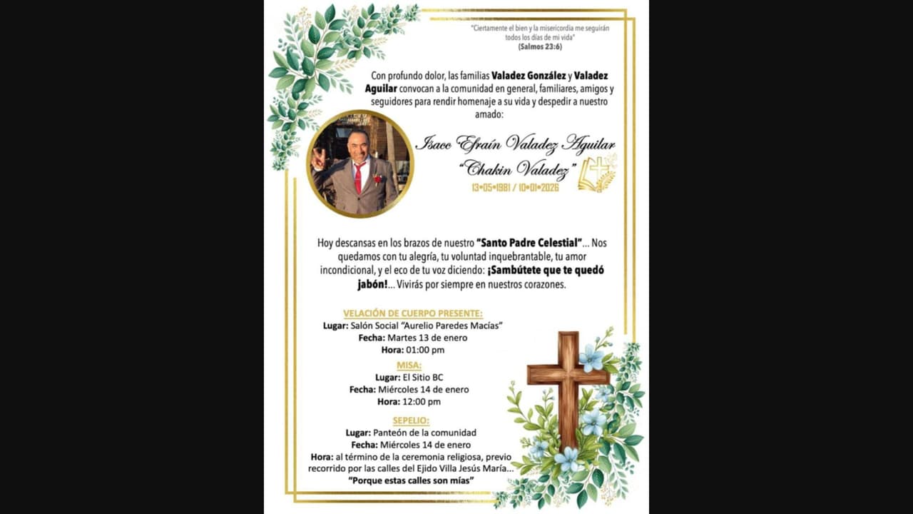 Familia de Chakin Valadez comparte en Facebook los detalles del funeral del creador de contenido