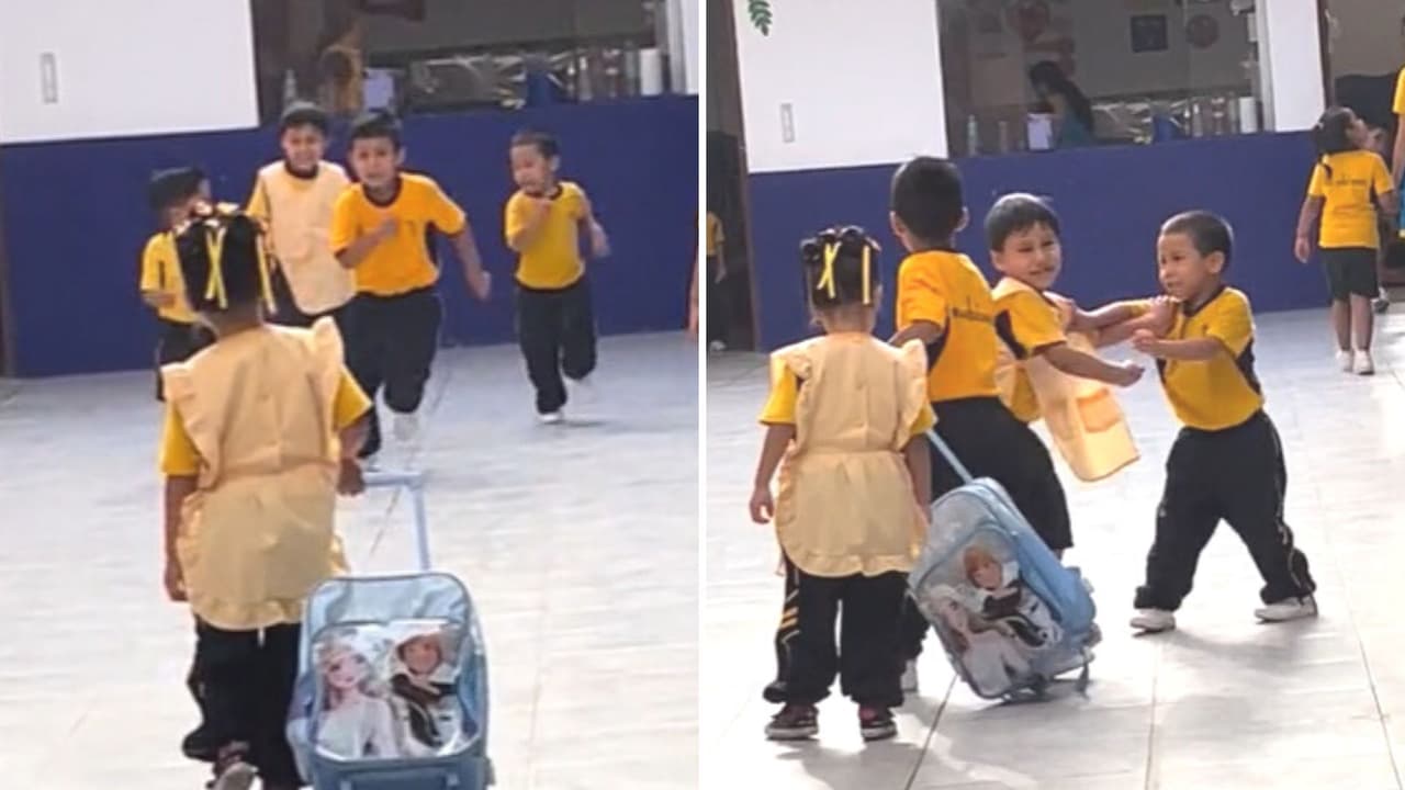 Niños se "pelean" para llevar la mochila de una niña y el video divierte a TikTok