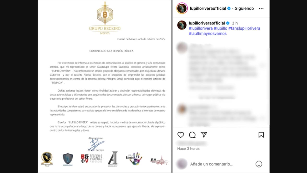 Lupillo Rivera lanza comunicado para informar que tomará acciones legales contra Belinda
