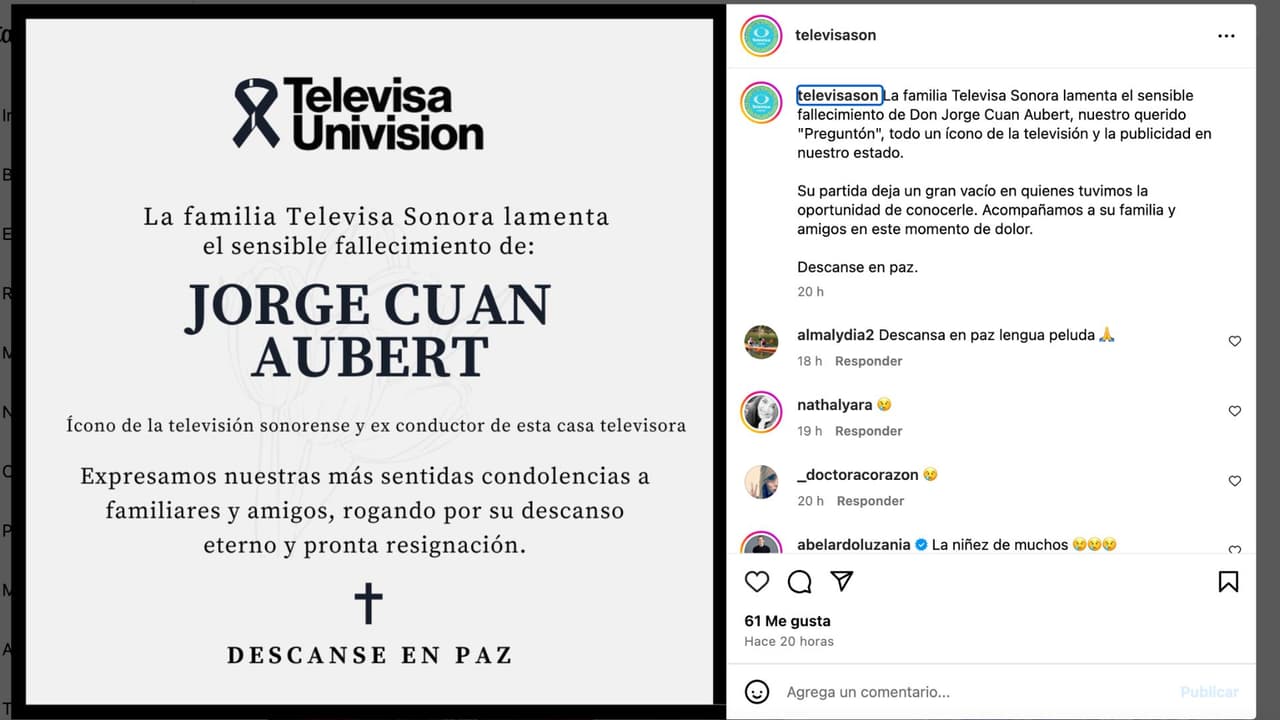 Televisa Sonora despide a Jorge Cuan Aubert.