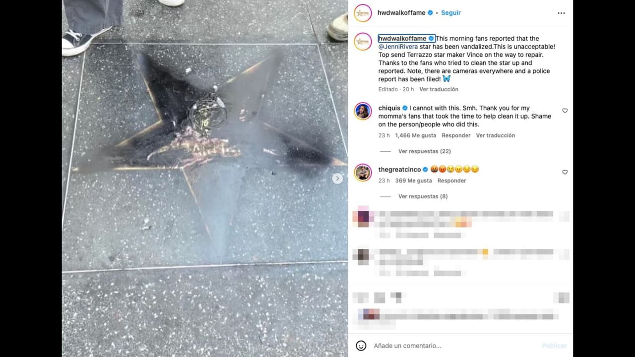 Vandalizan estrella de Jenni Rivera del Paso de la Fama de Hollywood