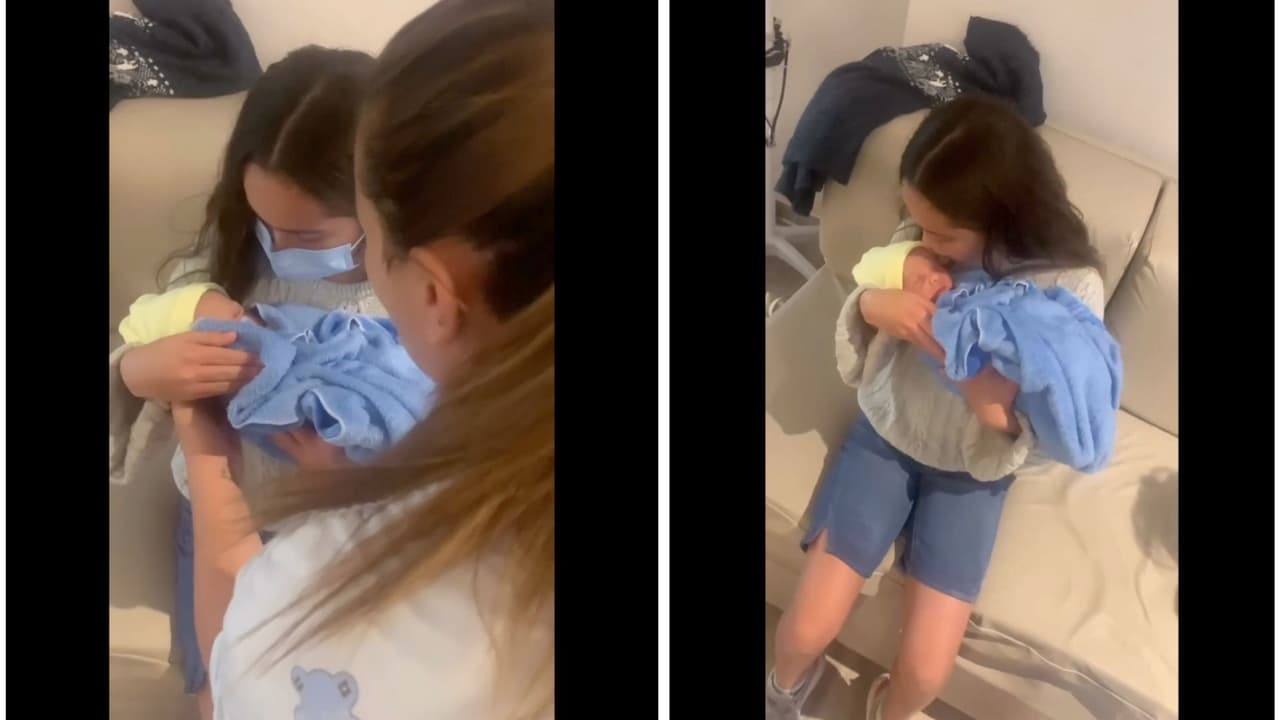 Laia estaba muy emocionada de conocer a su hermanito