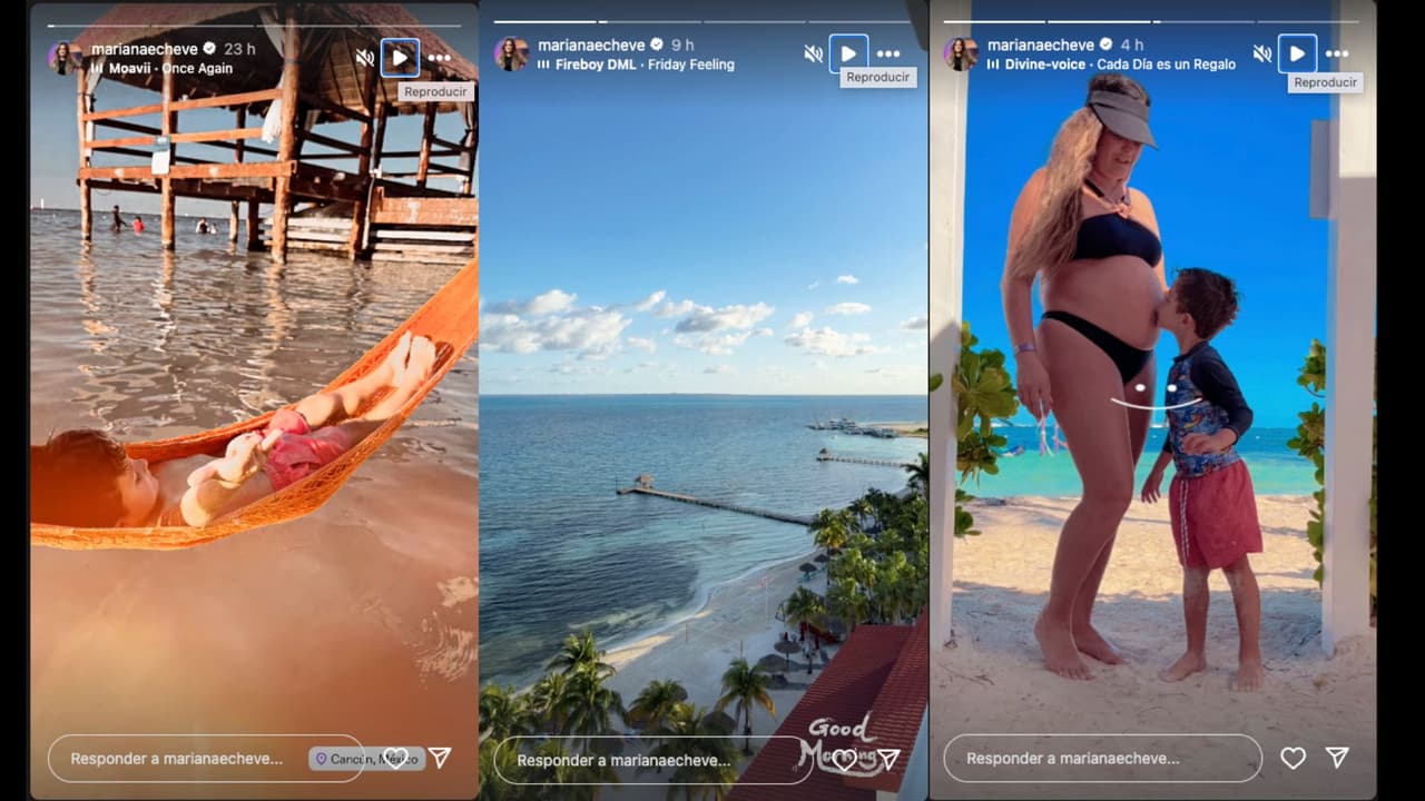 Mariana Echeverría presume su pancita de embarazo junto a su hijo Lucca desde las playas de Cancún