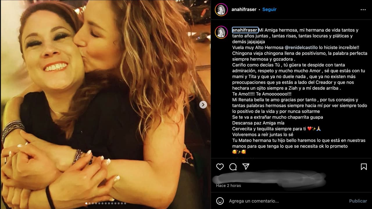 A través de Instagram, Anahí Fraser confirmó la muerte de su amiga Renata del Castillo