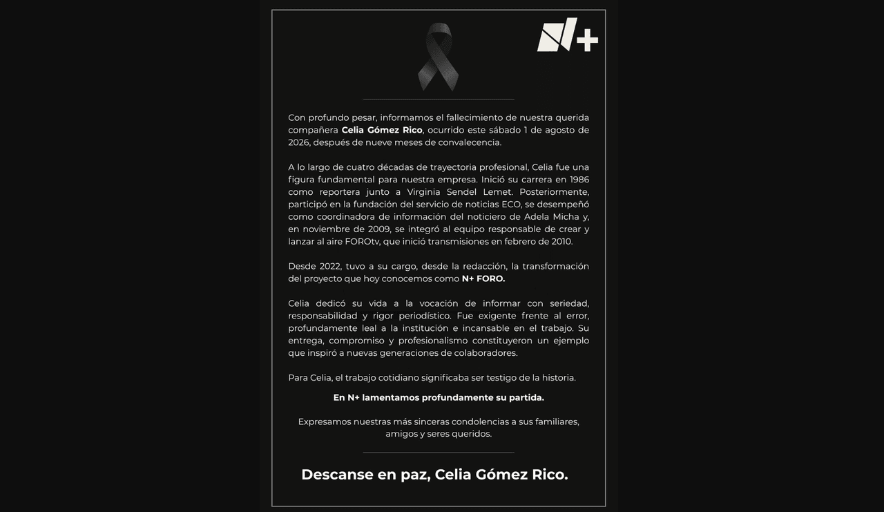 Muere querida integrante de N+ y Televisa; entre lágrimas, la despiden: “Hoy es un día muy triste”