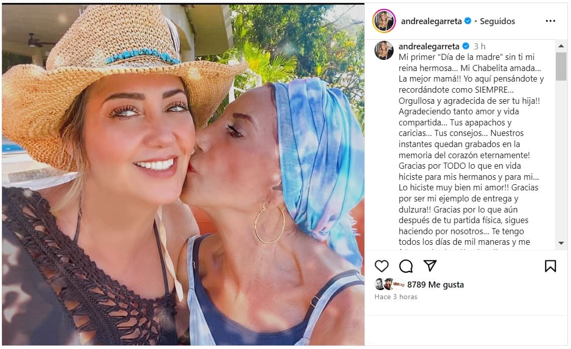 Andrea Legarreta recordó a su mamá en este Día de las Madres.