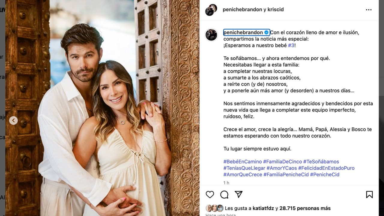 Brandon Peniche y Kristal Cid anuncian tercer embarazo.
