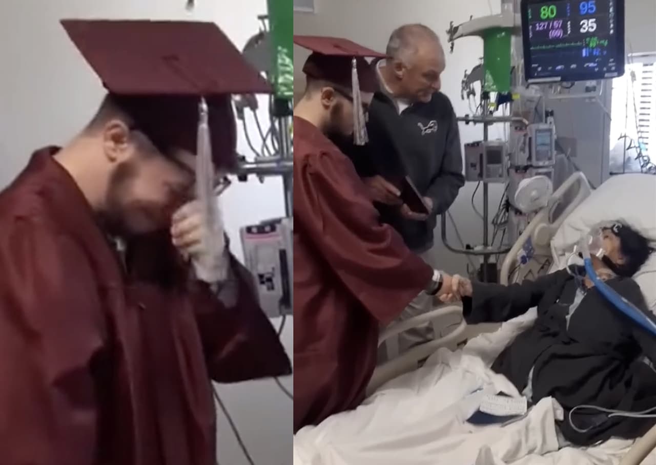 Joven se gradúa en sala de cuidados intensivos para cumplir el último deseo de su madre